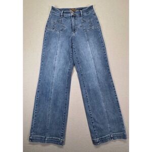 Judy Blue Star Patch High Rise Wide Leg Jeans Medium Wash MD Size 11/30